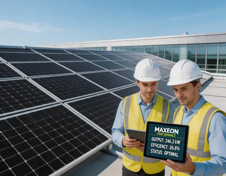 High efficiency solar panels on a modern roof